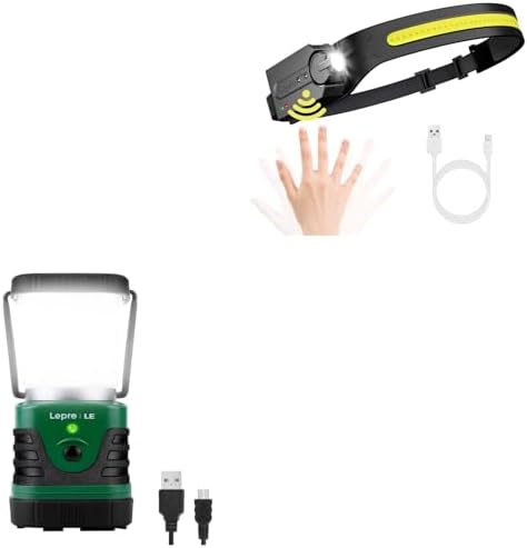 Lepro Bundle camping lantern rechargeable power bank headlamp with motion sensor