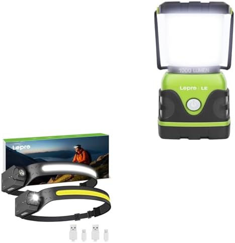Lepro Bundle - 1000LM LED Lantern Adjustable Spotlight Headlamp