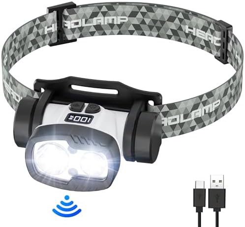 BOBKID Rechargeable LED Headlamp with 9 Modes and Motion Sensor