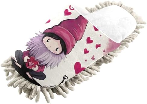 White Gnome Valentine Hearts Mop Slippers Soft Absorbent for Clean Home
