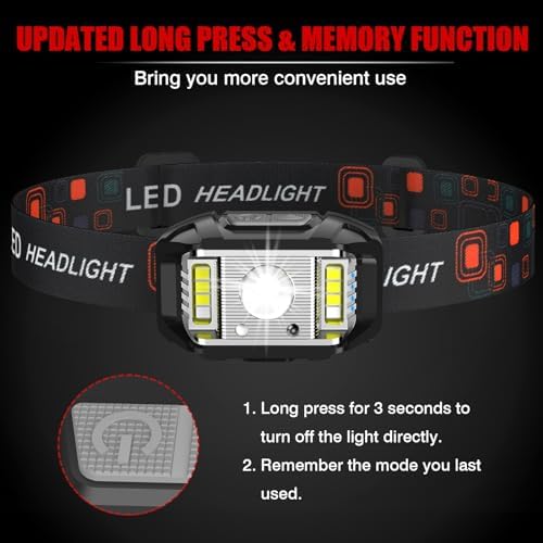 JNDFOFC Rechargeable Headlamp 1200 Lumen Super Bright Motion Sensor Headlamp 2-Pack