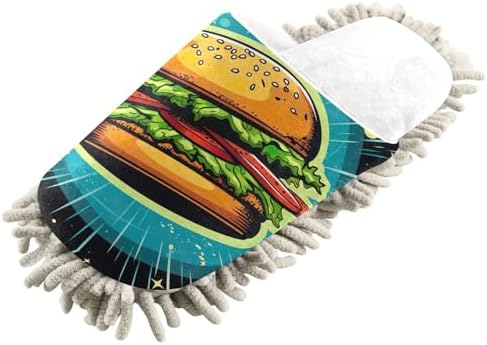 White Hamburger Planets Mop Slippers Cozy Washable Mop Slippers for Home Office
