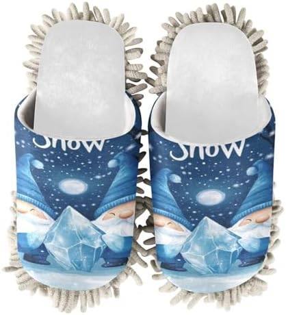 White Christmas Blue Gnomes Mop Slippers for Home Cozy Water-Friendly