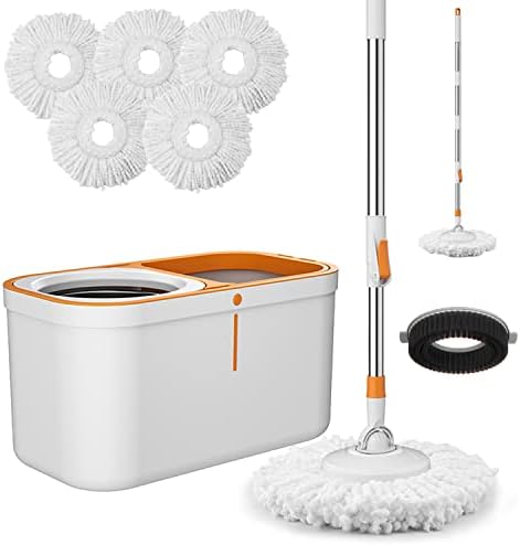 Sunki Spin Mop Bucket with 61 Handle and 5 Replacement Heads
