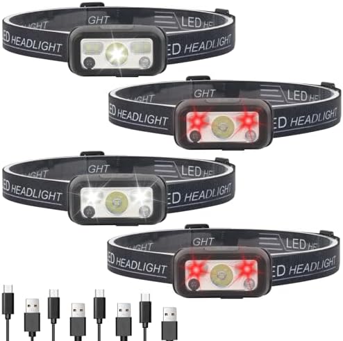 4-Piece Rechargeable Headlamp Set for Camping Running