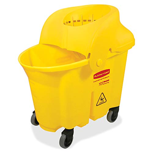 Rubbermaid WaveBrake 35QT Bucket and Wringer Combo on Wheels Yellow Heavy Duty