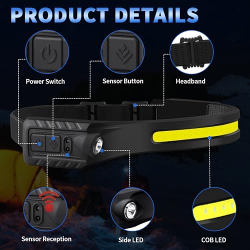 ZioeYiue 5Pack Rechargeable Headlamps with 230 Wide Beam and Motion Sensor