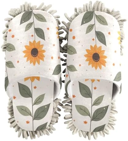 Cute Sunflower Washable Mop Slippers for MenWomen Size L