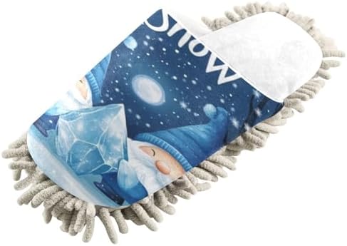 White Christmas Blue Gnomes Mop Slippers for Home Cozy Water-Friendly