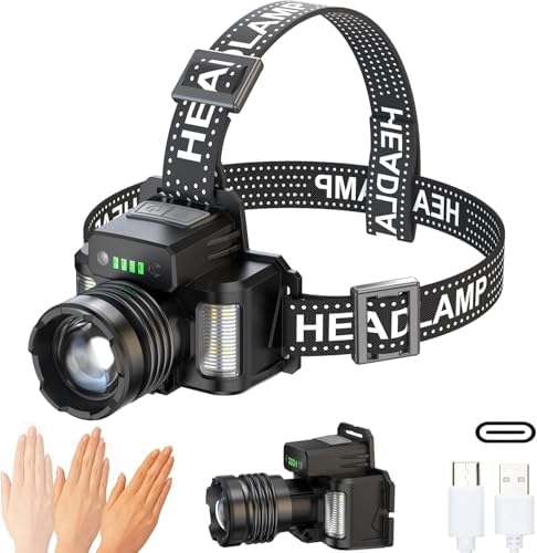 zoomable waterproof headlamp with sensor modes for camping