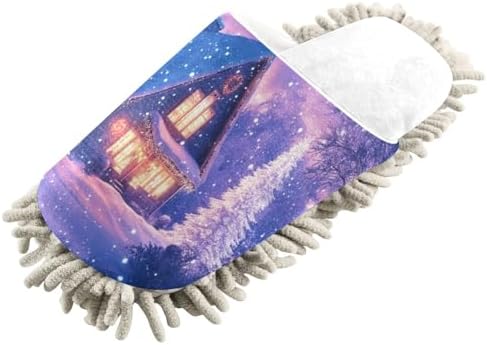 White Christmas Snowy Night House Mop Slippers for Women Men