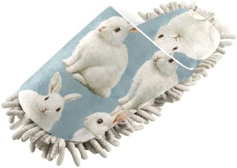 White Rabbits Microfiber Mop Slippers Washable Cleaning Shoes for Men Women