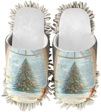 RunningBear White Christmas Bear Mop Slippers with Chenille Sole