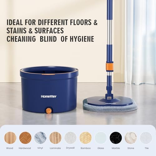 HoMettler Spin Mop Bucket Set with 2 Microfiber Pads and Self Wringing System