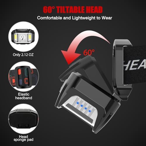 JNDFOFC Rechargeable Headlamp 1200 Lumen Super Bright Motion Sensor Headlamp 2-Pack