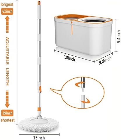 Sunki Spin Mop Bucket with 61 Handle and 5 Replacement Heads