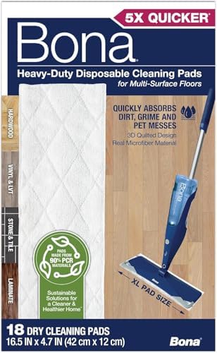 Bona Multi-Surface Floor Pads - 18 Refills - Heavy-Duty Microfiber