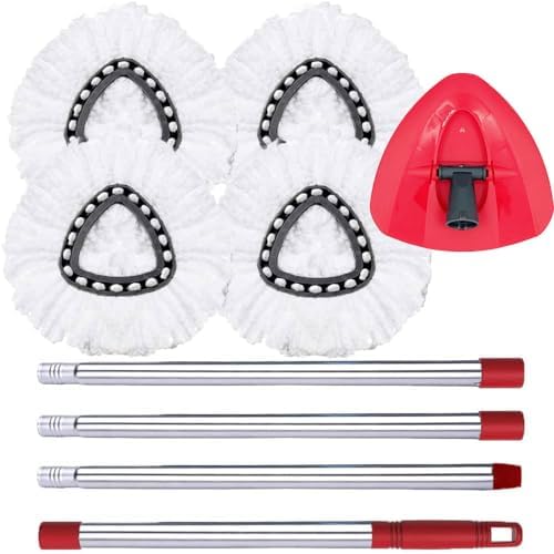 ANREKEYH Spin Mop 1-Tank System Replacement Heads 4 Mop Bristles Handle Set