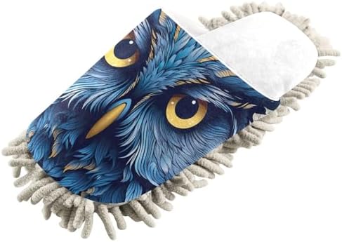 White Blue Owl Face Mop Slippers for Home and Office