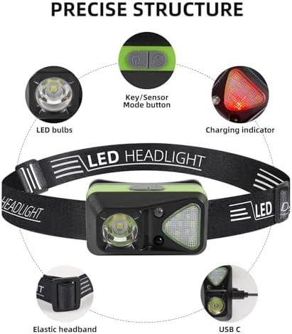 Hilngav Rechargeable Headlamp 3-Pack White Red Outdoor