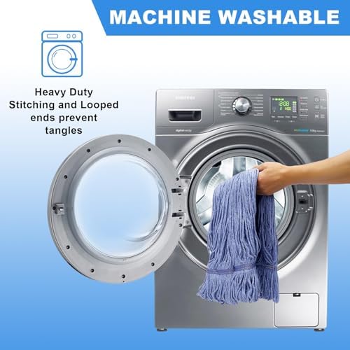 3-Piece Heavy Duty Mop Heads Blue Cotton Replacement Commercial Grade