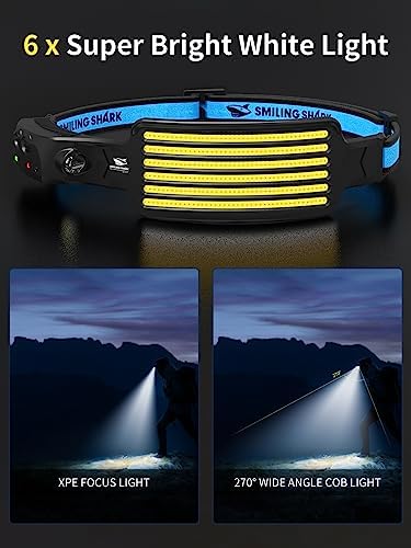 Smiling Shark 3-Pack Rechargeable Headlamp Set 6000K Starlight White Light Motion-Activated