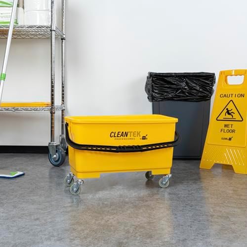 Restaurantware 25 Qt Yellow Mop Bucket with Casters