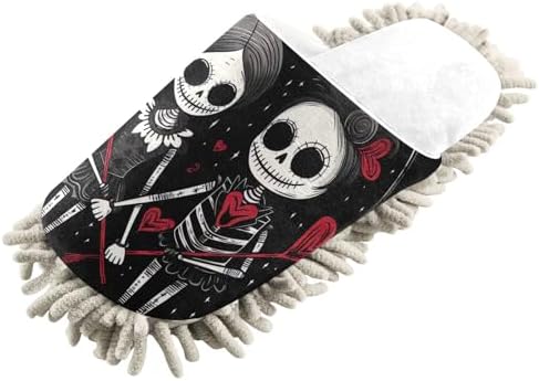 RunningBear White Gothic Skeleton Couples Hearts Mop Slippers