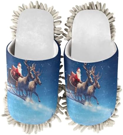 White Christmas Santa Sleigh Elks Mop Slippers 1