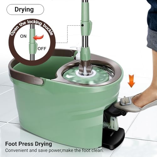 MASTERTOP Spin Mop and Bucket Set for Home - Wet Dry Mopping System