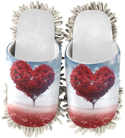 White Valentines Red Heart Tree Mop Slippers