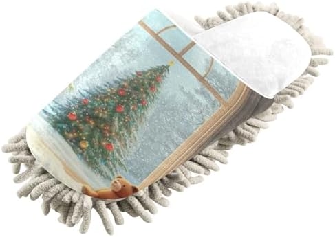 RunningBear White Christmas Bear Mop Slippers with Chenille Sole