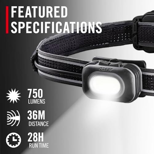 Coast RL10R 750 Lumen Headlamp with Variable Light and Rear Safety