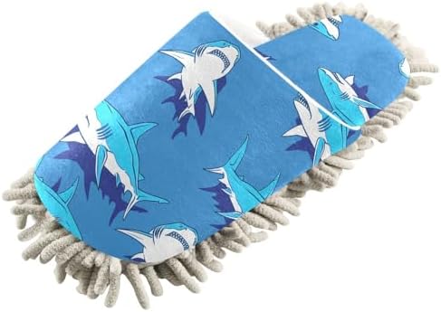 RunningBear Sharks Blue Mop Slippers for Kitchen Cleaning