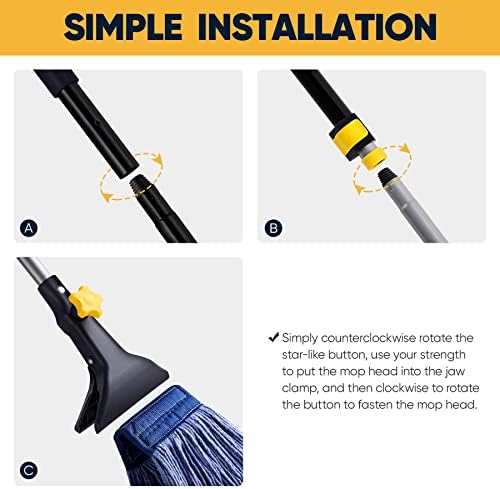 Yocada Looped-End String Wet Mop Heavy-Duty Telescoping Replacement Heads Included