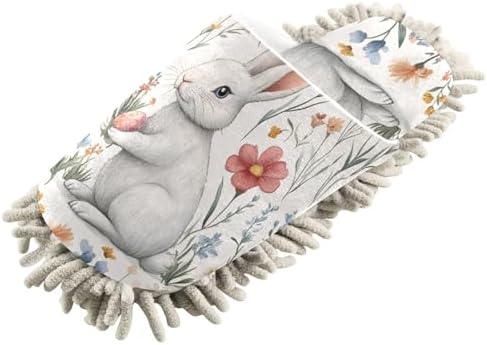 FLildon Microfiber Mop Slippers with Wildflowers and Rabbit Design