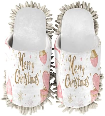 White Christmas Pink Snowflake Santa Mop Slippers