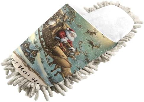 Merry Christmas Fun Cozy Santa Slippers for Wood Floor Dusting