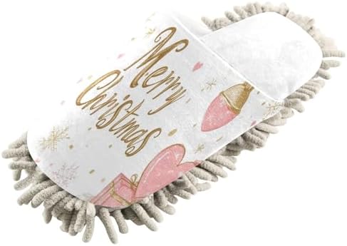 White Christmas Pink Snowflake Santa Mop Slippers
