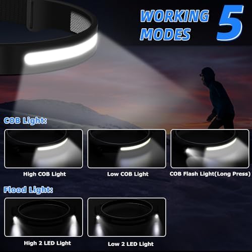 UUYEE 3 Pack Rechargeable Headlamps with Motion Sensor and 5 Modes