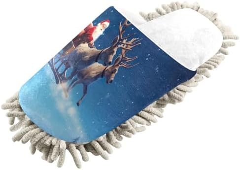 White Christmas Santa Sleigh Elks Mop Slippers 1