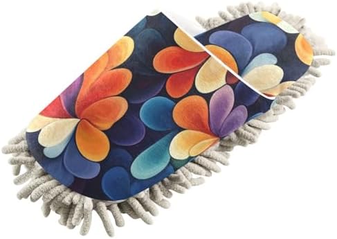 FLildon Microfiber Mop Slippers with Abstract Flowers for Men Women House Cleaning