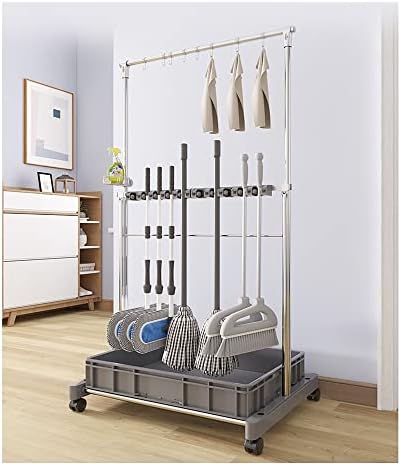 Stainless Steel Movable Commercial Mop Rack with Pulley Durable House Cleaning Tool