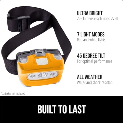 GORILLA GRIP Ultra Bright 7 Light Modes Headlamp Battery-Powered 1 Pack