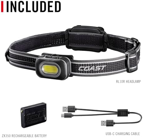 Coast RL10R 750 Lumen Headlamp with Variable Light and Rear Safety