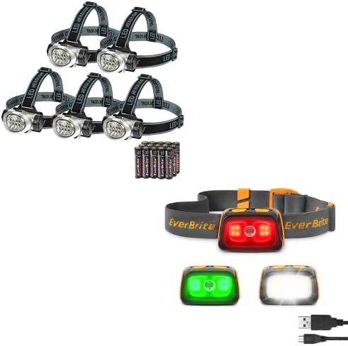 Strobe Rechargeable 5-Pack LED Headlamp with RedGreen Light for Campers Hikers
