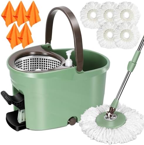 MASTERTOP Spin Mop and Bucket Set for Home - Wet Dry Mopping System