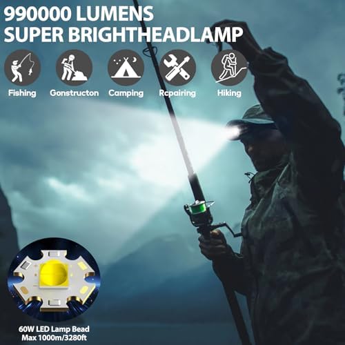 990000 Lumens Rechargeable Headlamp Adjustable Waterproof