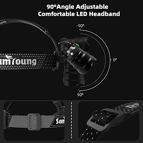 100000 LM LED Headlamp 7 Modes IP67 Waterproof 50h Battery Life 90 Adjustable