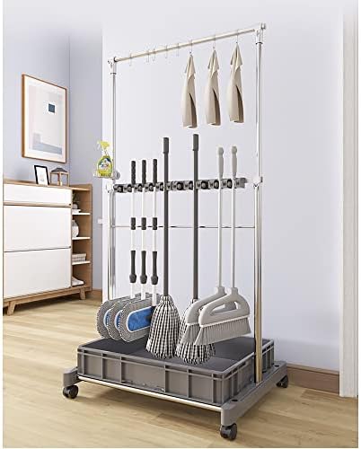 Movable Broom Mop Holder for Cleaning Storage Organization